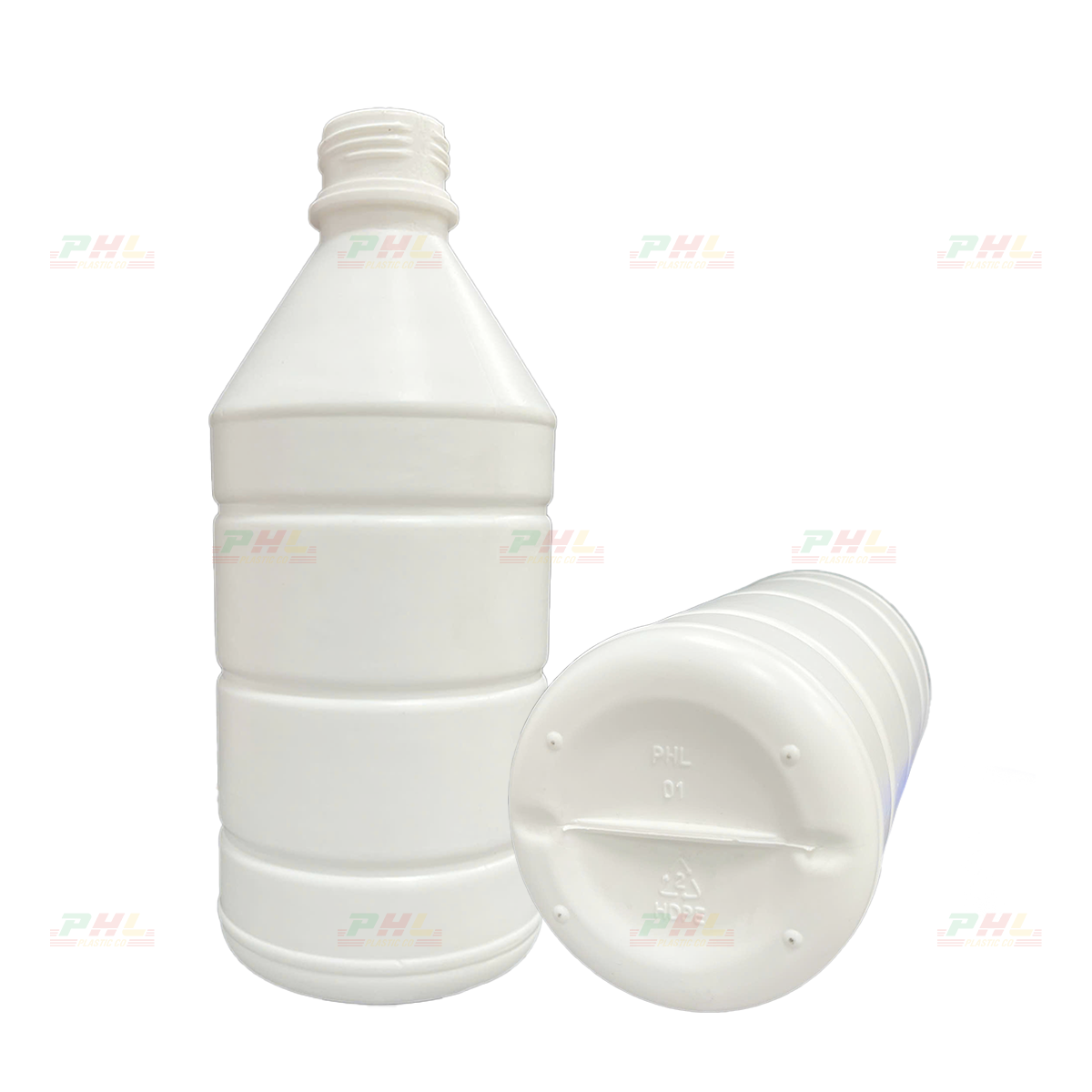 HDPE/COEX Bottle 1000mL ø34mm Ribbed Round - White