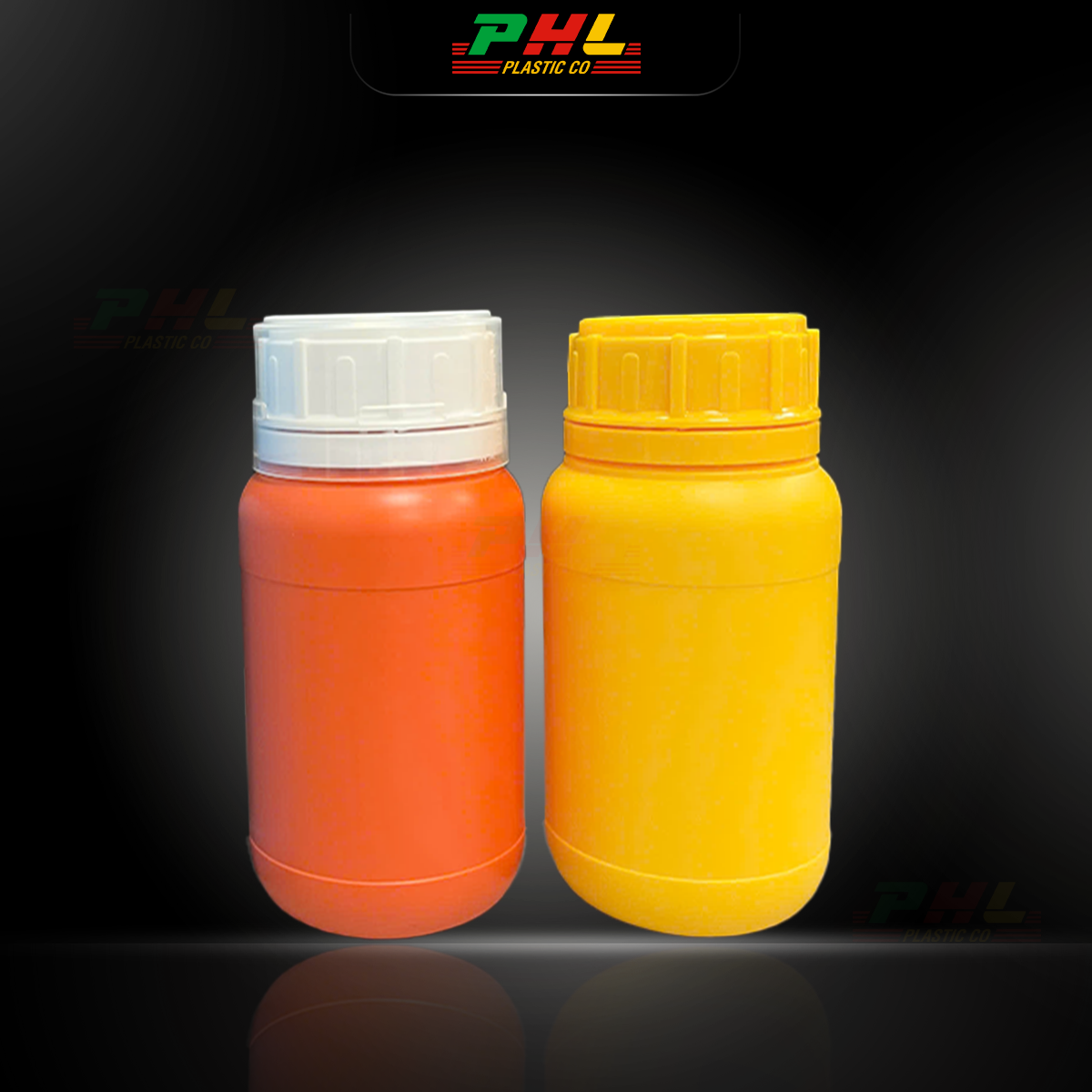 Chai HDPE/COEX 300mL ø50mm Tròn Hai Gờ Vai Bầu - Vàng