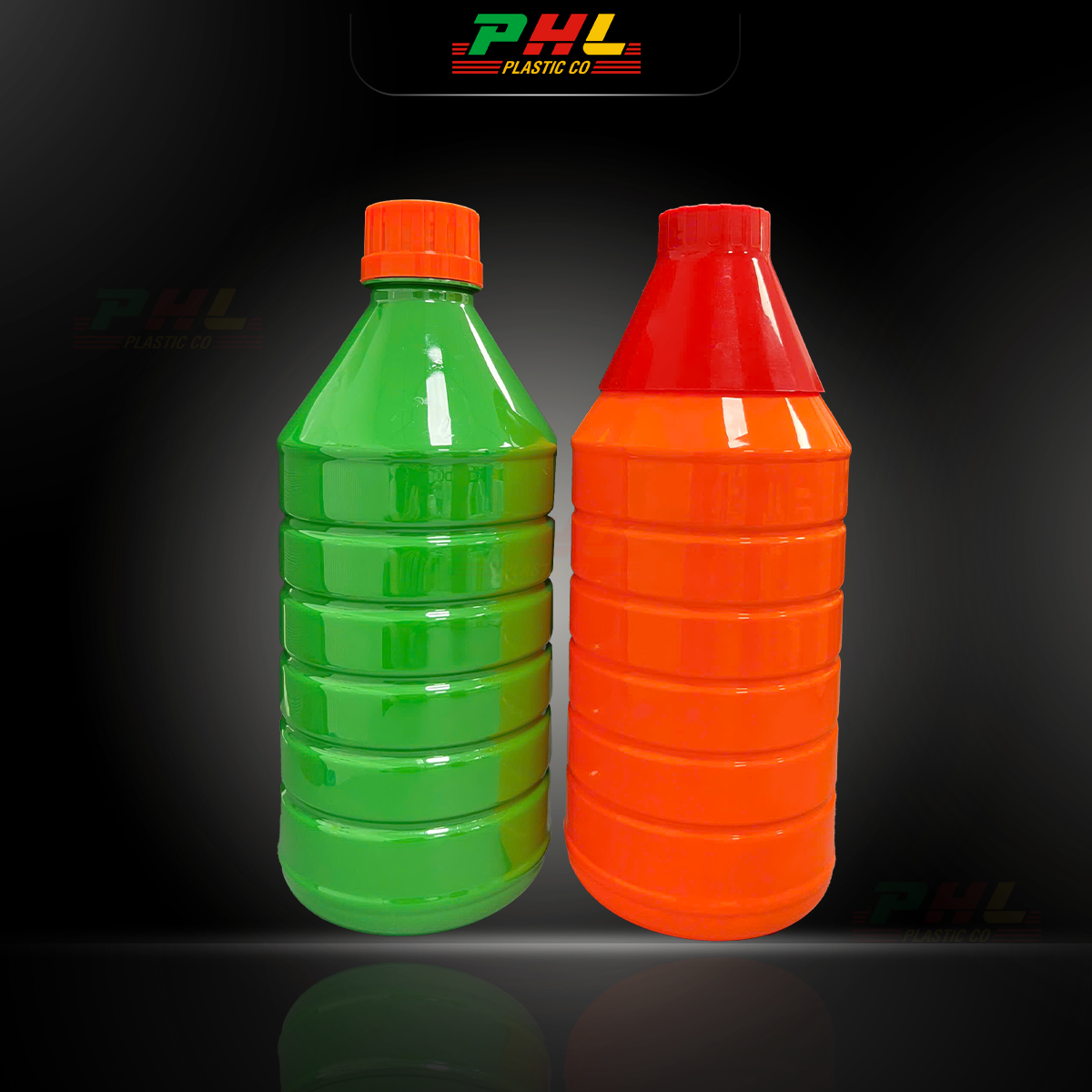 Chai PET 1000mL (1Lit) ø34mm Tròn Gân Vai Xuôi - Xanh Lá