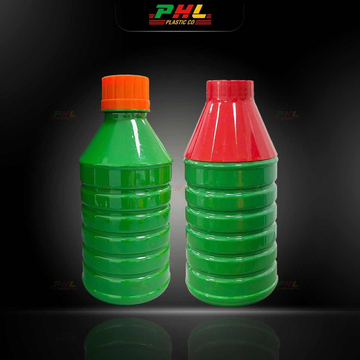 Chai PET 500mL ø34mm Tròn Vai Xuôi Gân Nhỏ - Xanh Lá