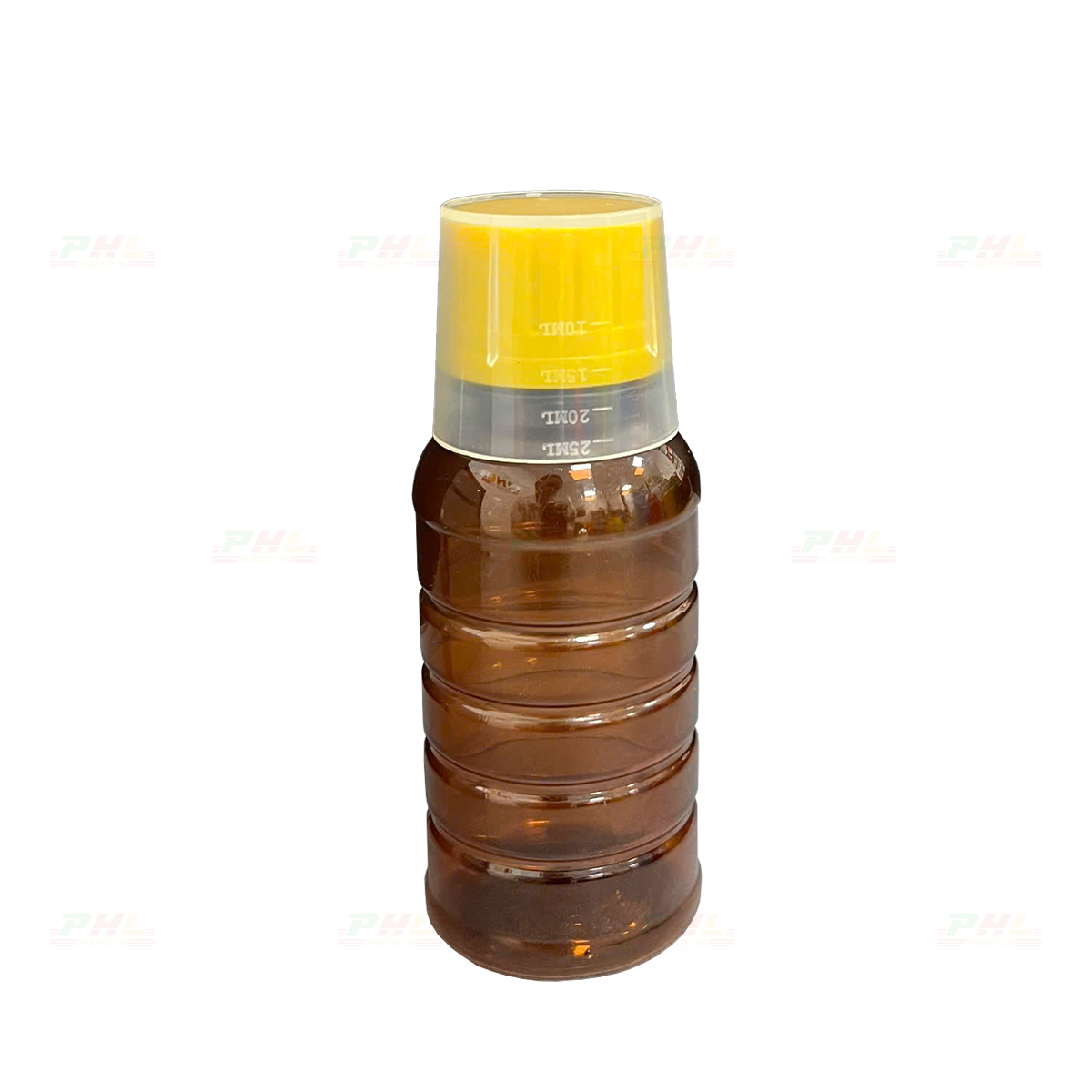 PET Bottle 100mL ø28mm Round Ribbed - Amber Brown