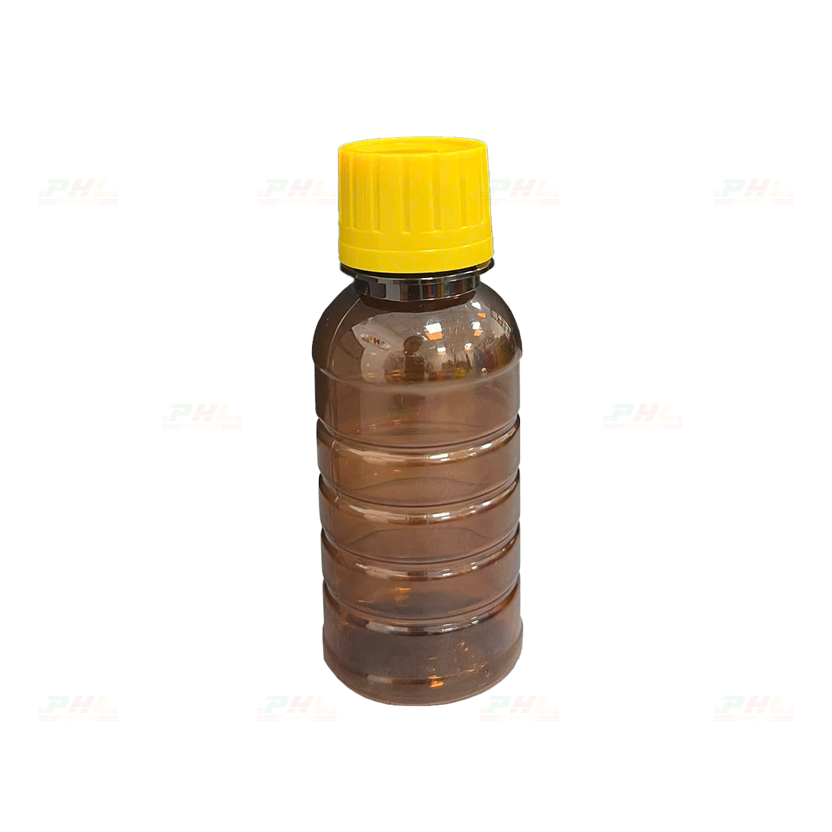 PET Bottle 100mL ø28mm Round Ribbed - Amber Brown