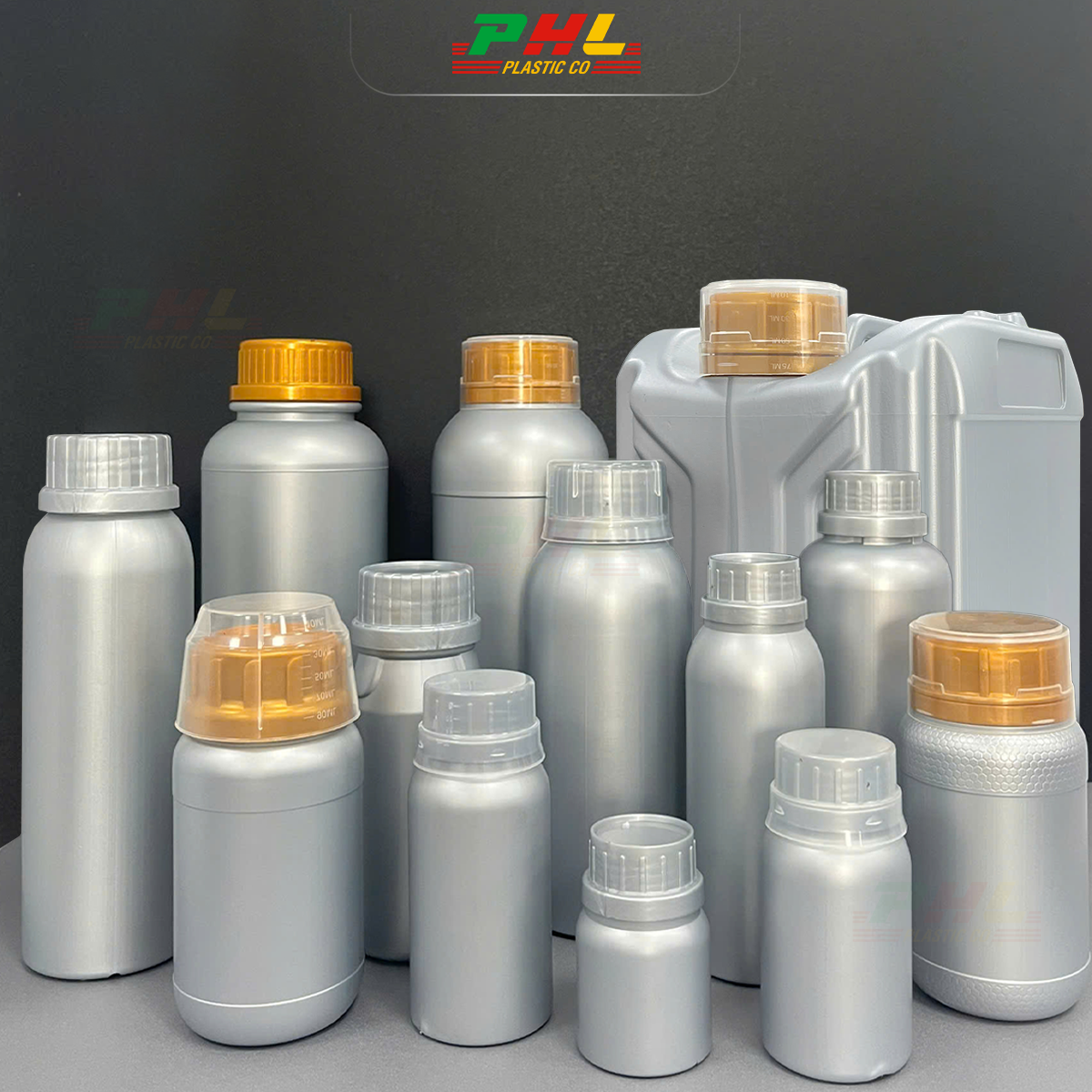 HDPE/COEX Bottle Collection 25mL – 5000mL  Metallic Effect – Silver Metallic Color