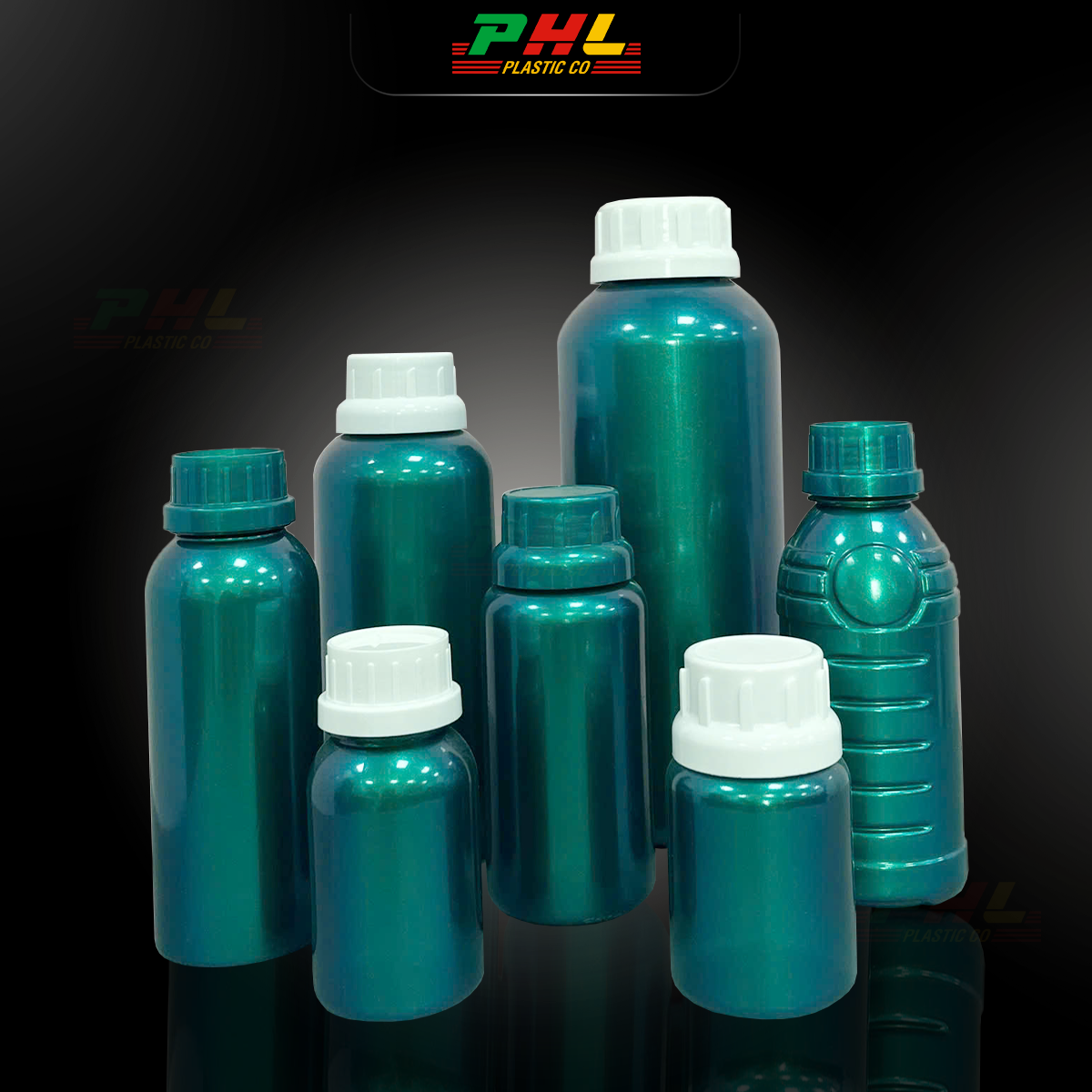 Bộ Sưu Tập Chai PET 20mL - 1000mL Hiệu Ứng Kim Loại - Màu Green Metallic