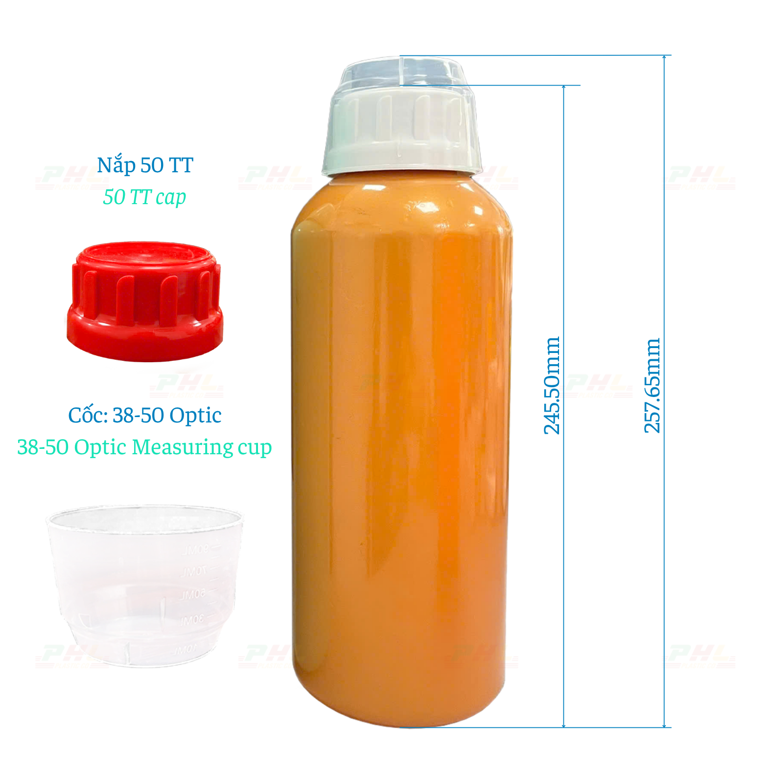 PET 1000mL (1 Liter) ø50mm Round Bottle - Bronze Yellow